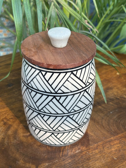 Monochrome Weave Wooden Lid Airtight Jar