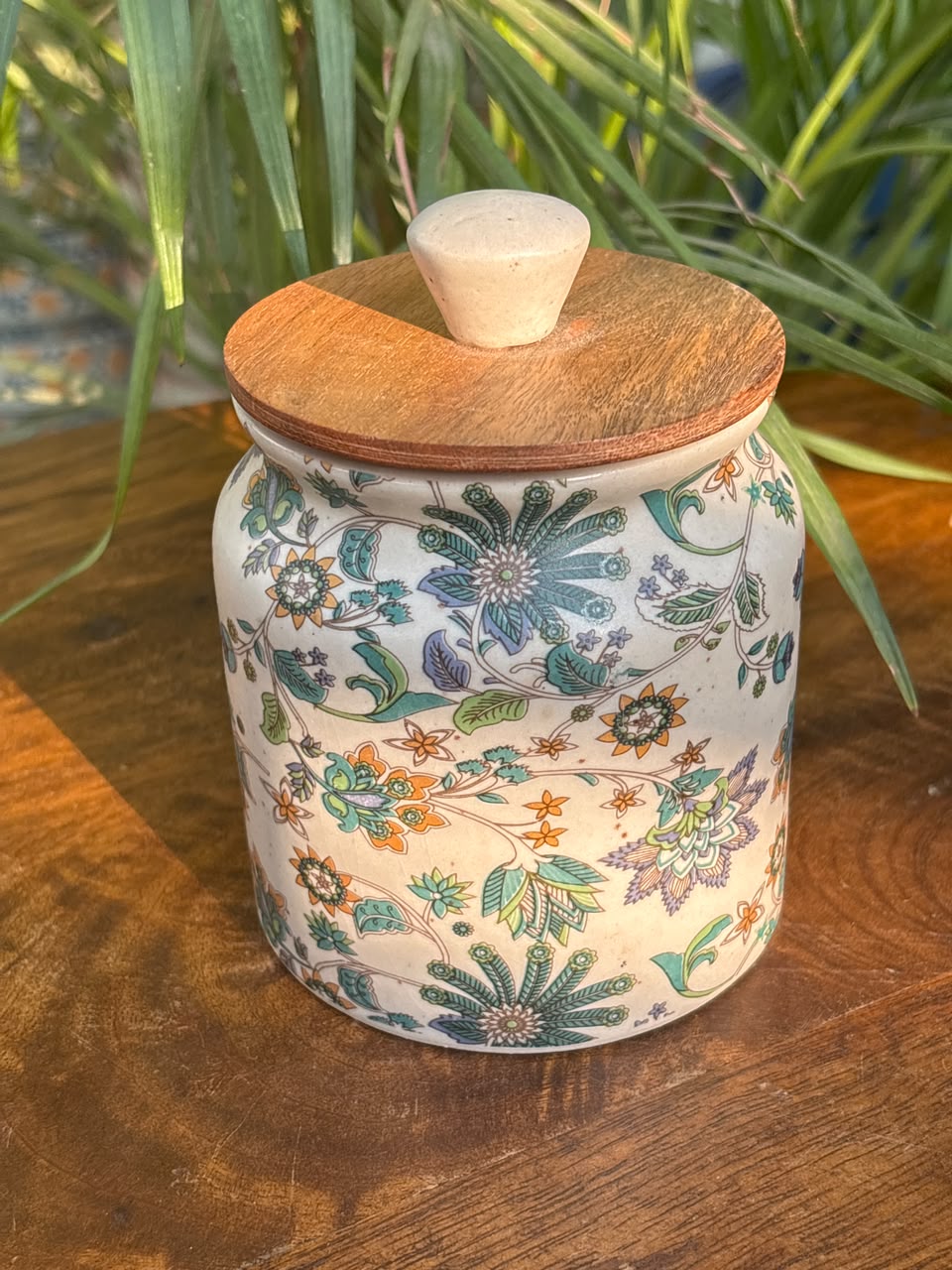 Mughal Garden Wooden Lid Airtight Jar