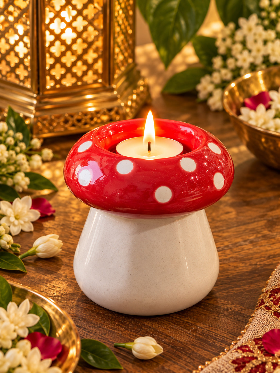 Mushroom Glow Red Tealight Holder – Set of 2