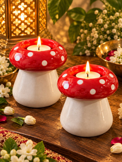 Mushroom Glow Red Tealight Holder – Set of 2