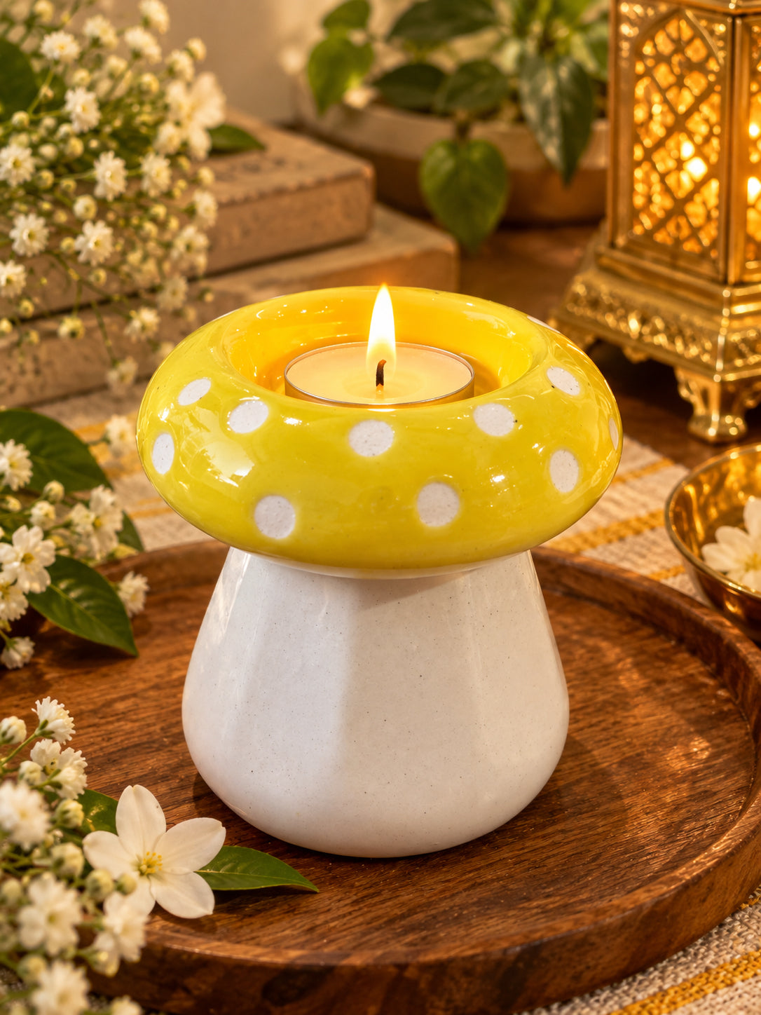 Mushroom Glow Yellow Tealight Holder – Set of 2
