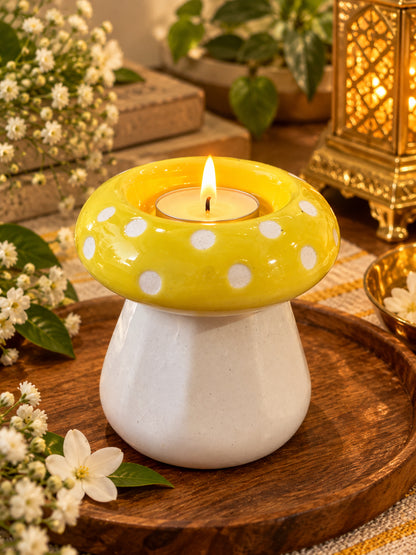 Mushroom Glow Yellow Tealight Holder – Set of 2