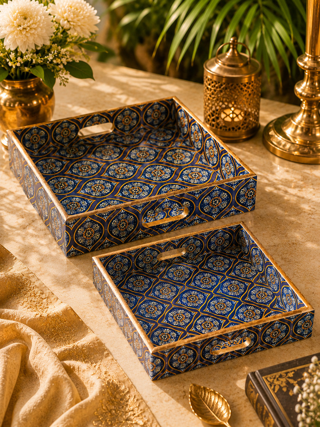 Noor-e-Neel Luxury Tray Set (Set of 2)