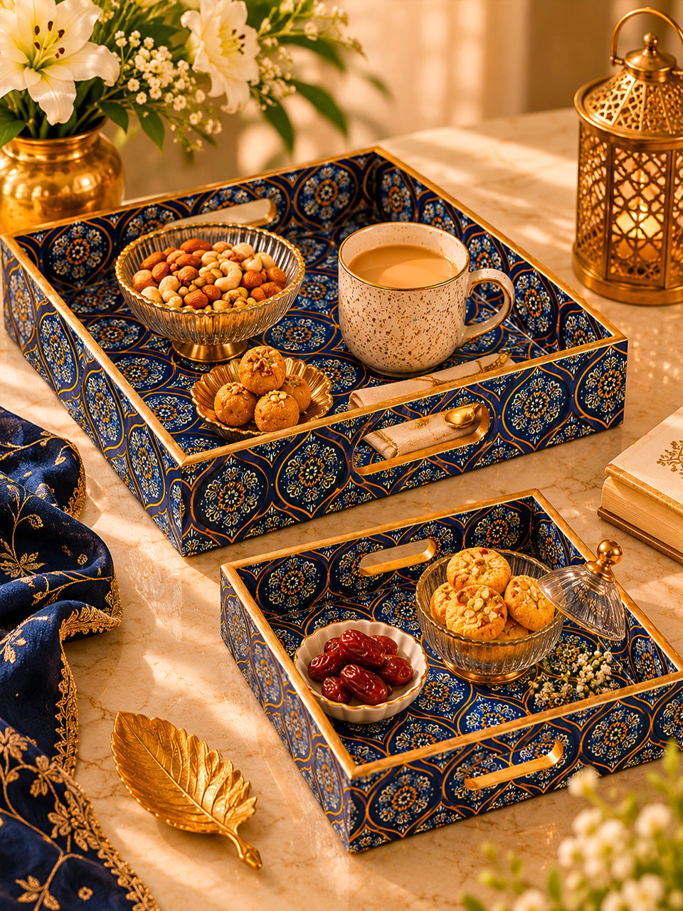 Noor-e-Neel Luxury Tray Set (Set of 2)