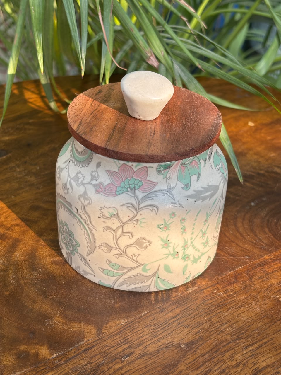 Pastel Garden Wooden Lid Airtight Jar