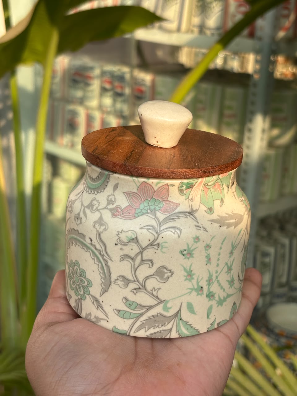Pastel Garden Wooden Lid Airtight Jar