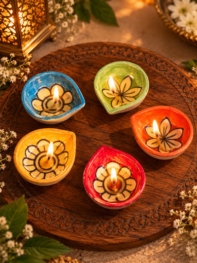 Petal Glow Diyas – (Set of 5 Assorted)