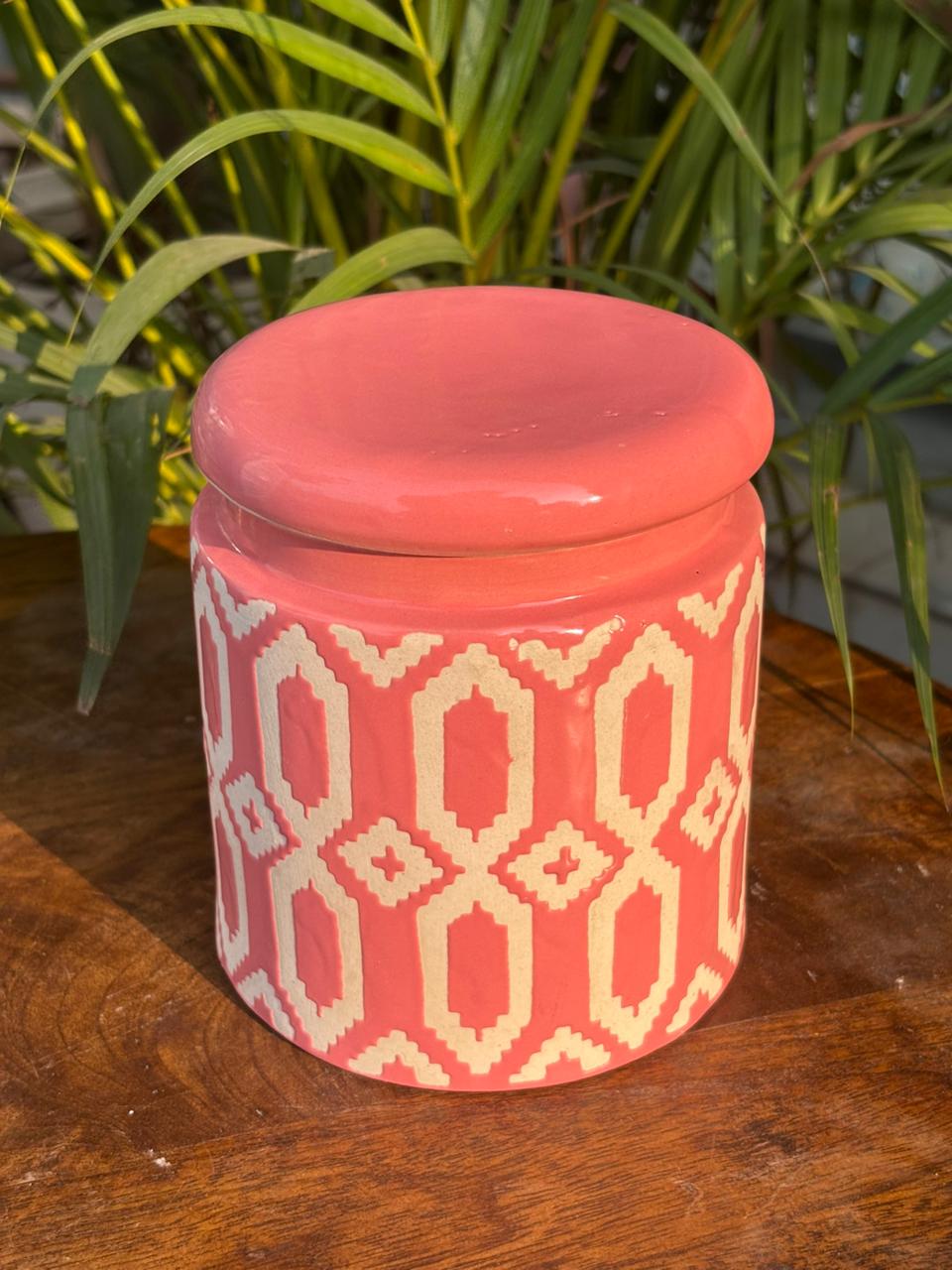 Pink Ikat Storage Jar