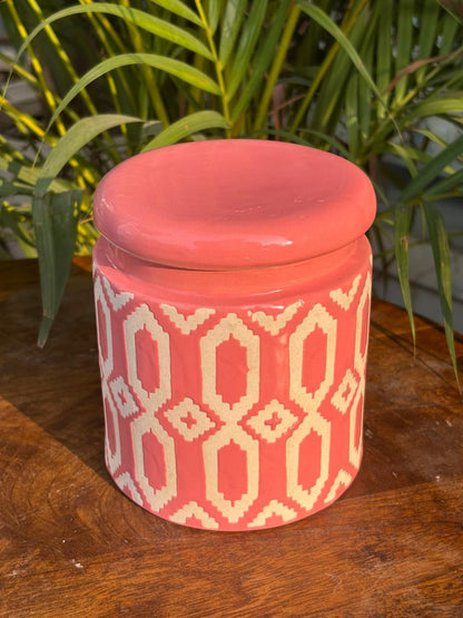 Pink Ikat Storage Jar
