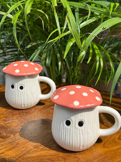 Pink Mushroom Magic Coffee Mug with Lid