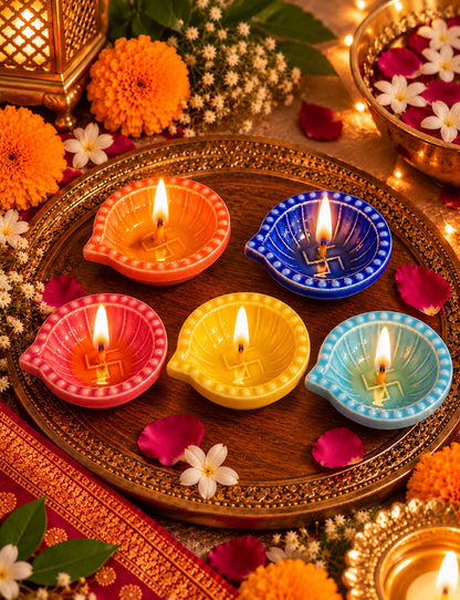 Rangoli Diya – (Set of 5 Assorted)
