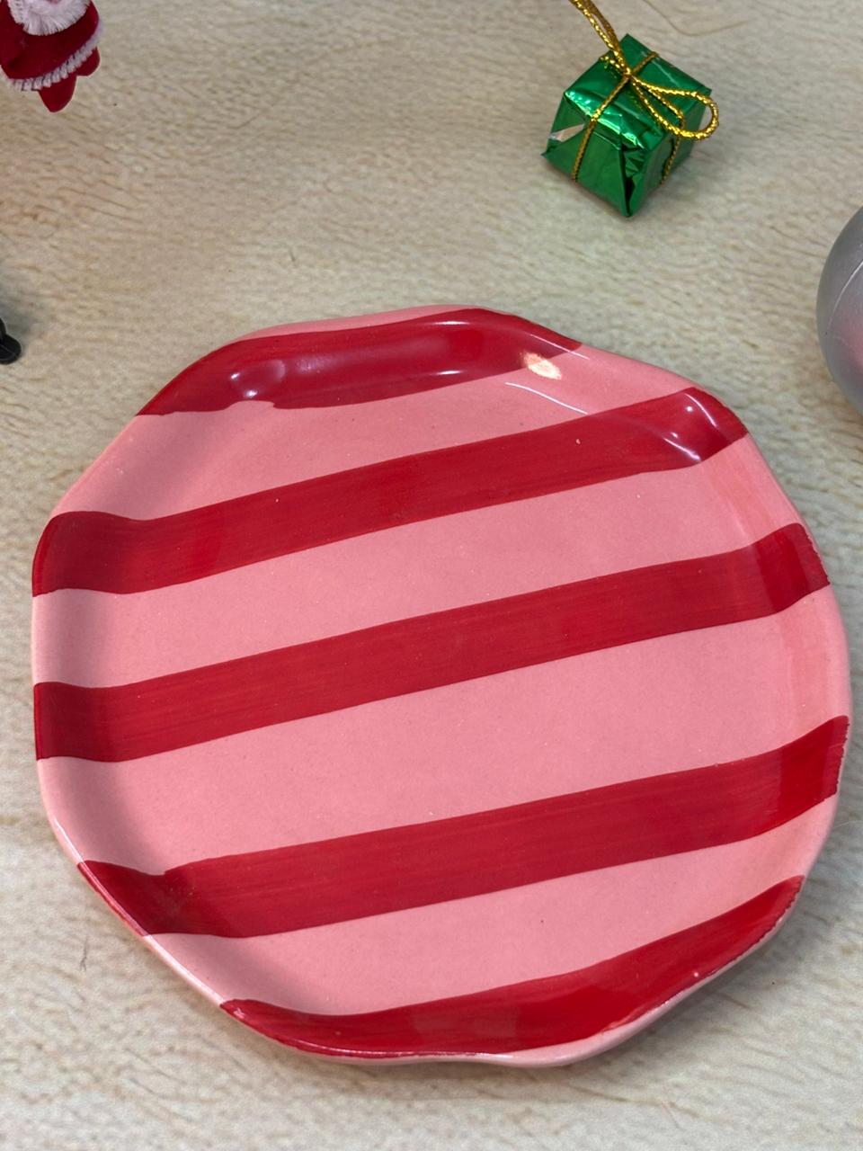 Red Candy Stripe Snack Plate (Set of 2)