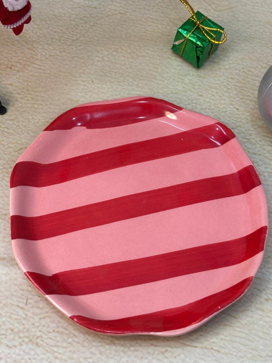 Red Candy Stripe Snack Plate (Set of 2)