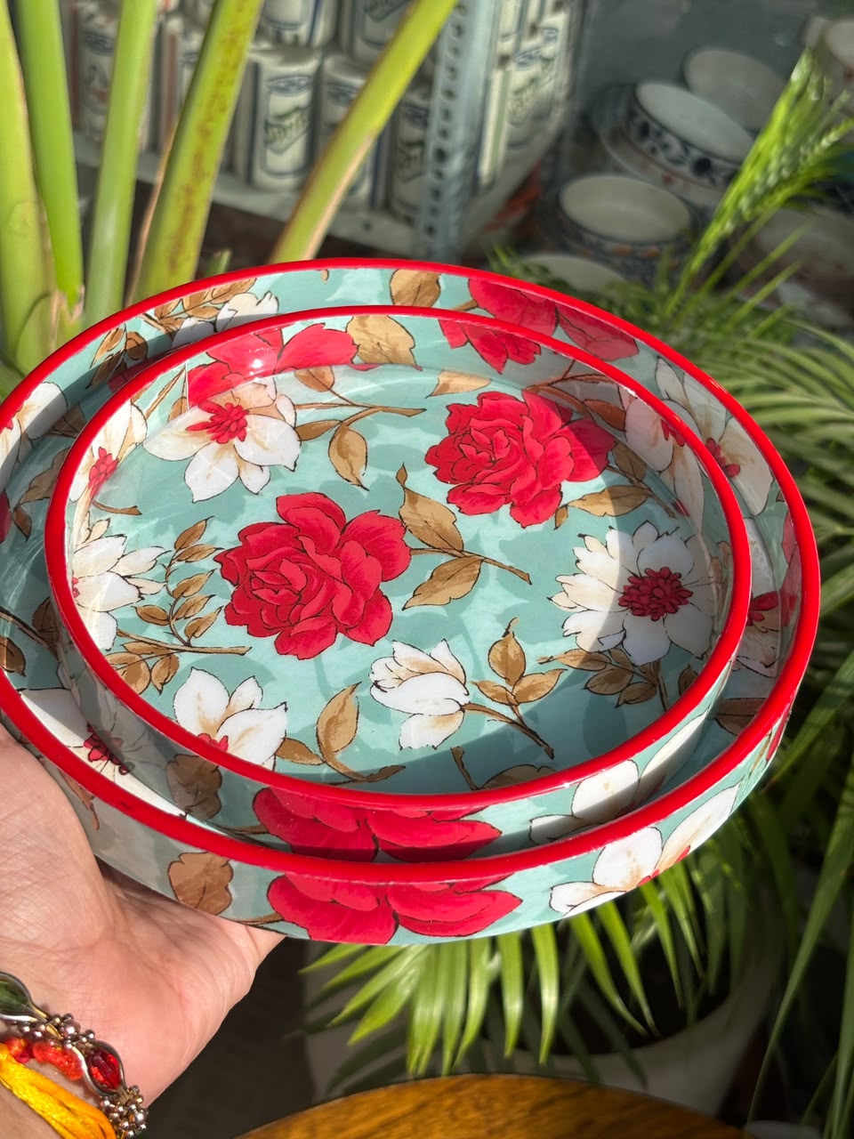 Riviera Rose Round Wooden Tray & Platter Set (Set of 2)