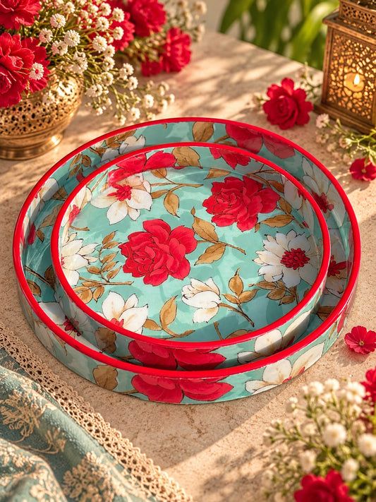 Riviera Rose Round Wooden Tray & Platter Set (Set of 2)