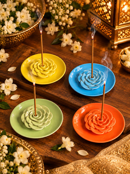 Rose Bloom Incense Holder – Set of 4 Assorted Color