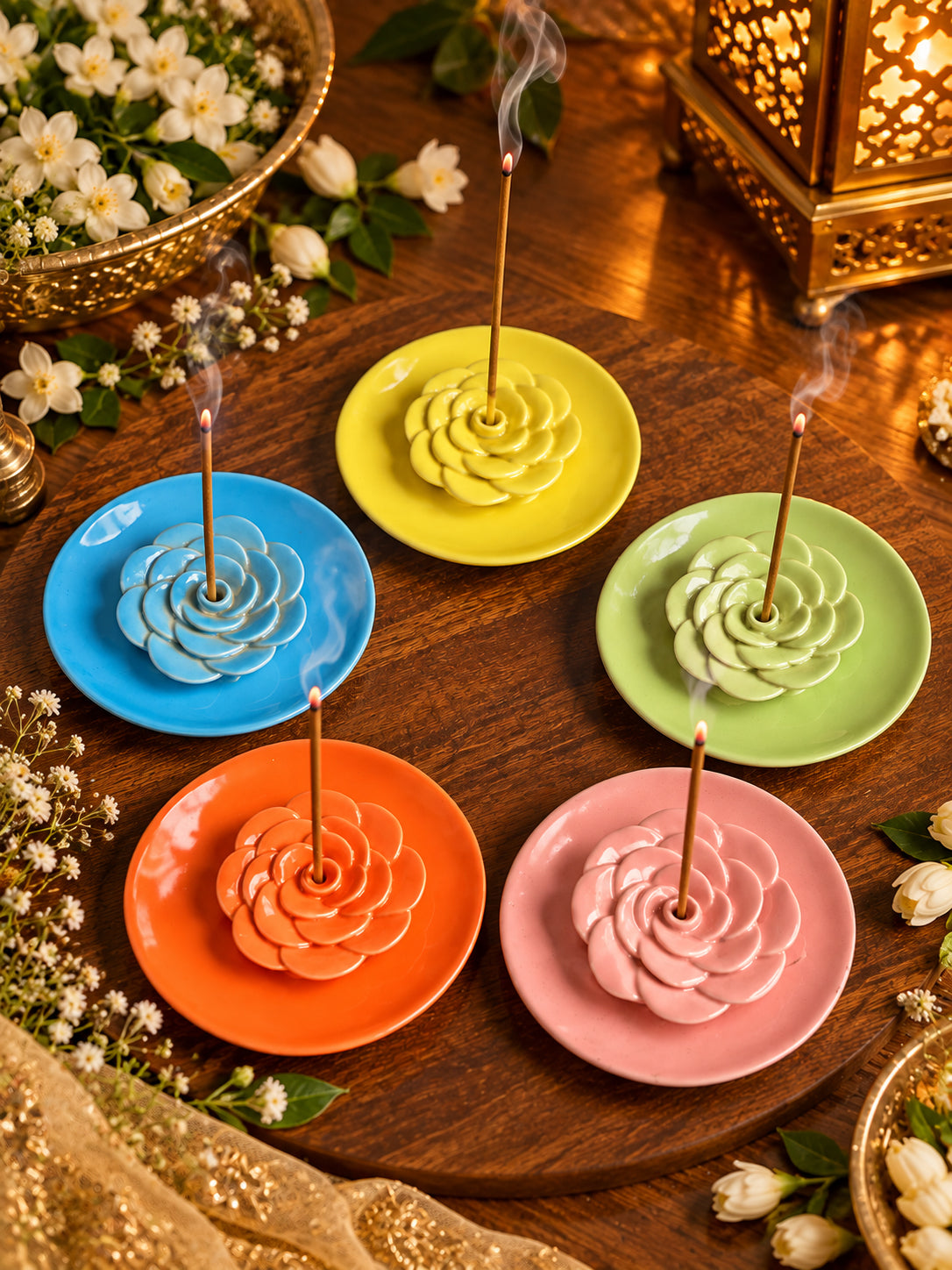 Rose Bloom Incense Holder – Set of 4 Assorted Color