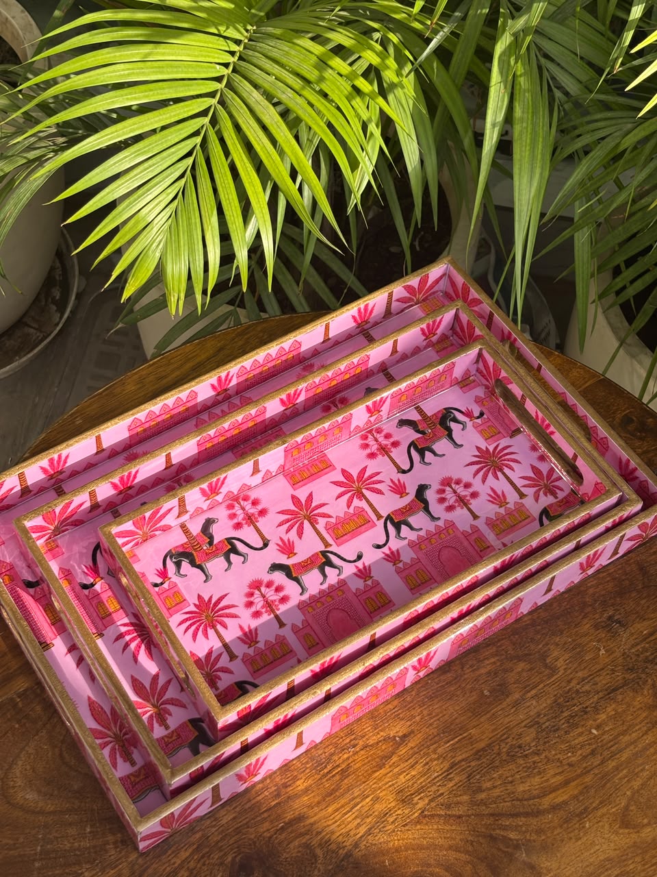 Royal Panther Wooden Tray Set (Set of 3)