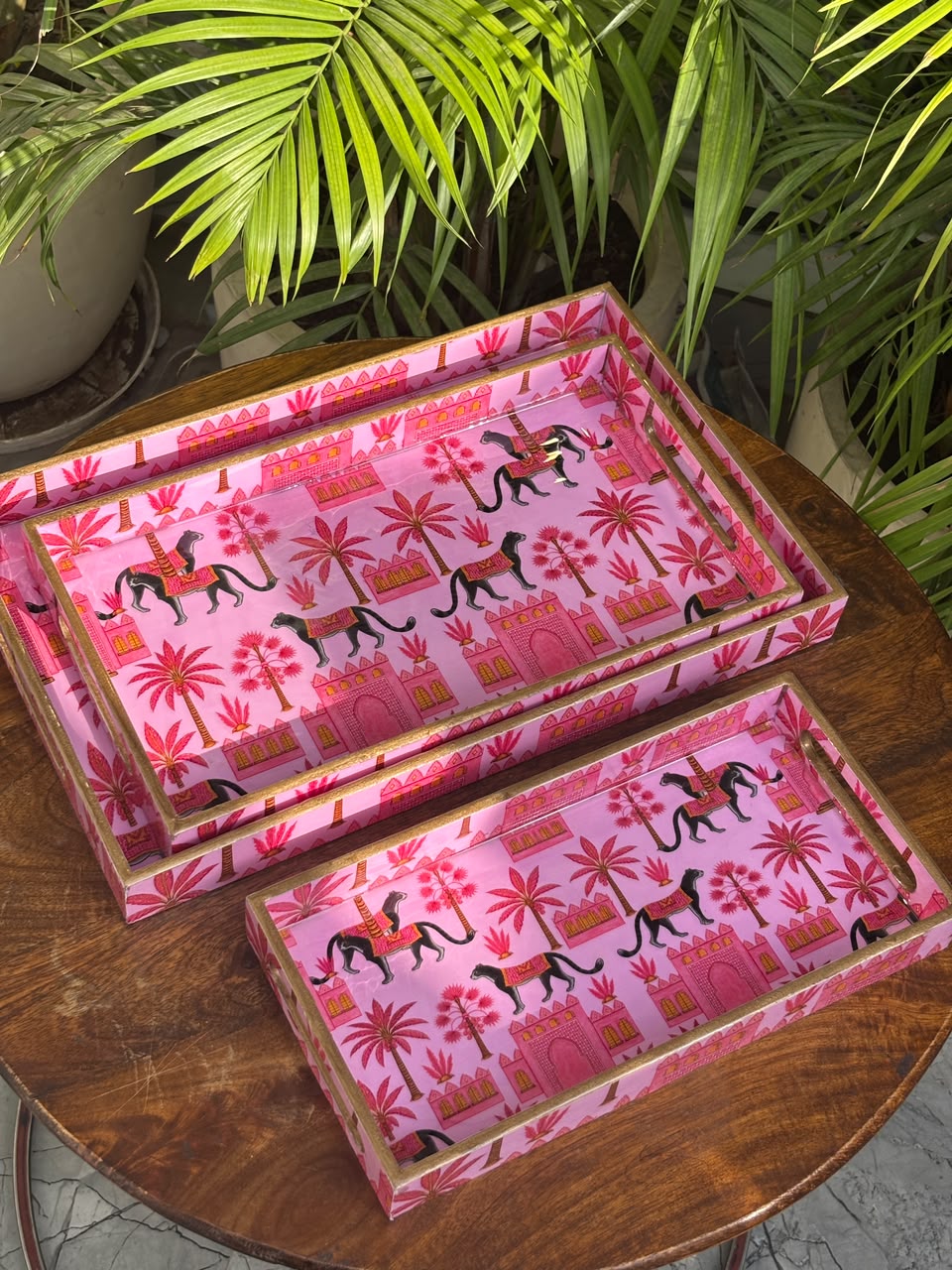 Royal Panther Wooden Tray Set (Set of 3)