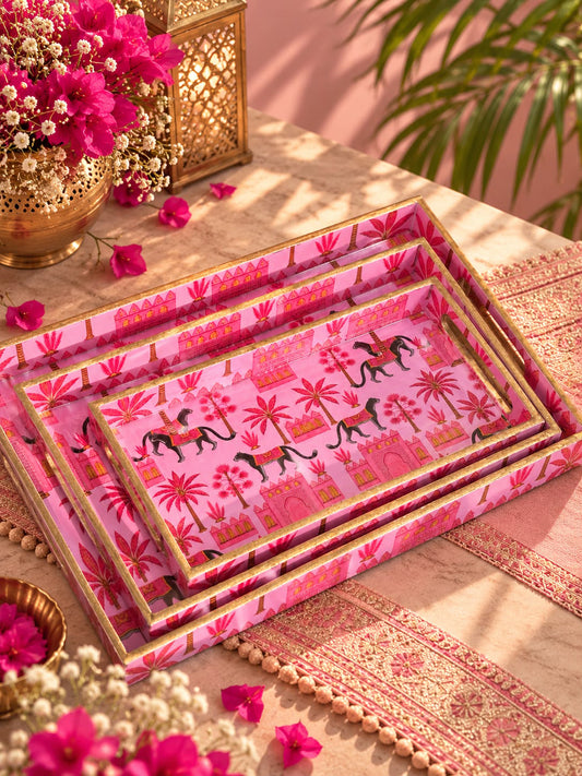 Royal Panther Wooden Tray Set (Set of 3)