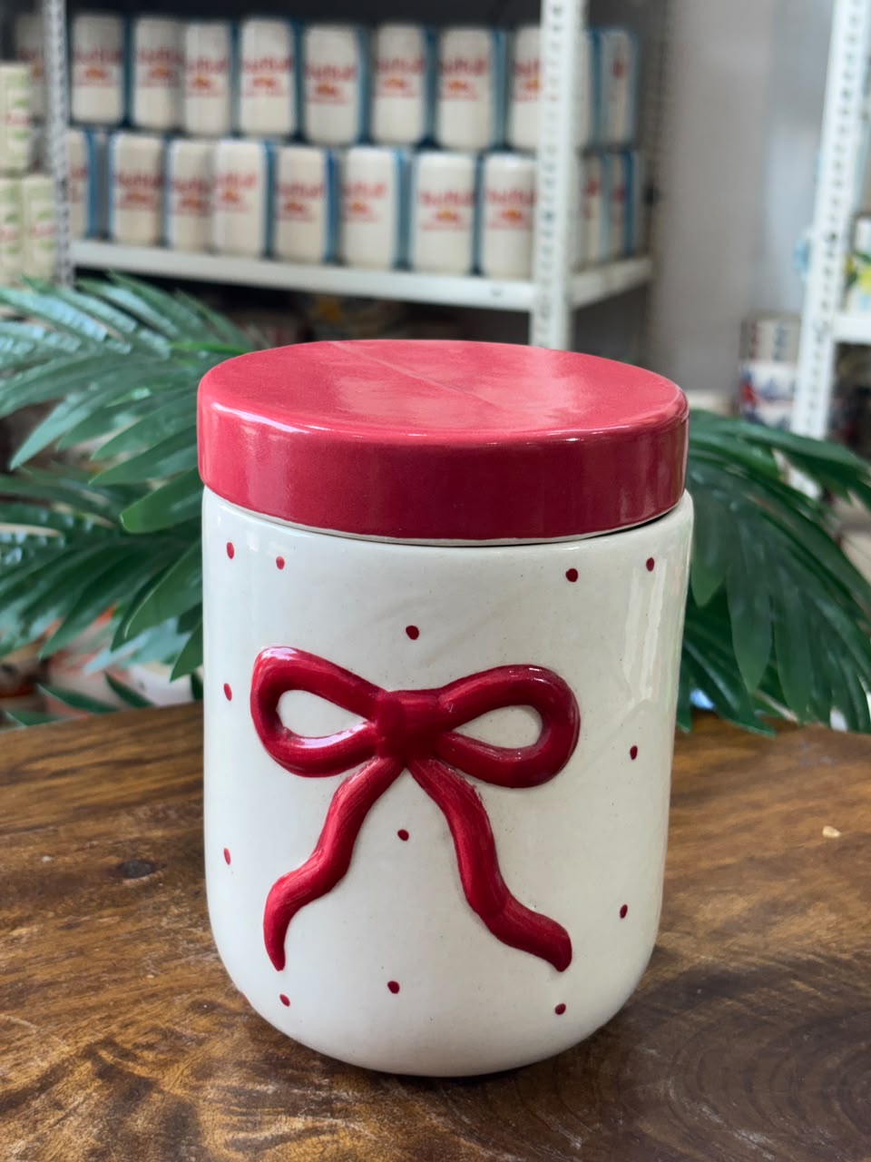 Ruby Bow Ceramic Jar