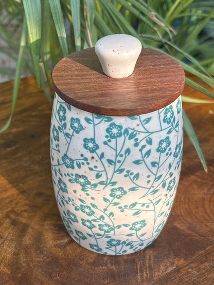 Sage Blossom Wooden Lid Airtight Jar