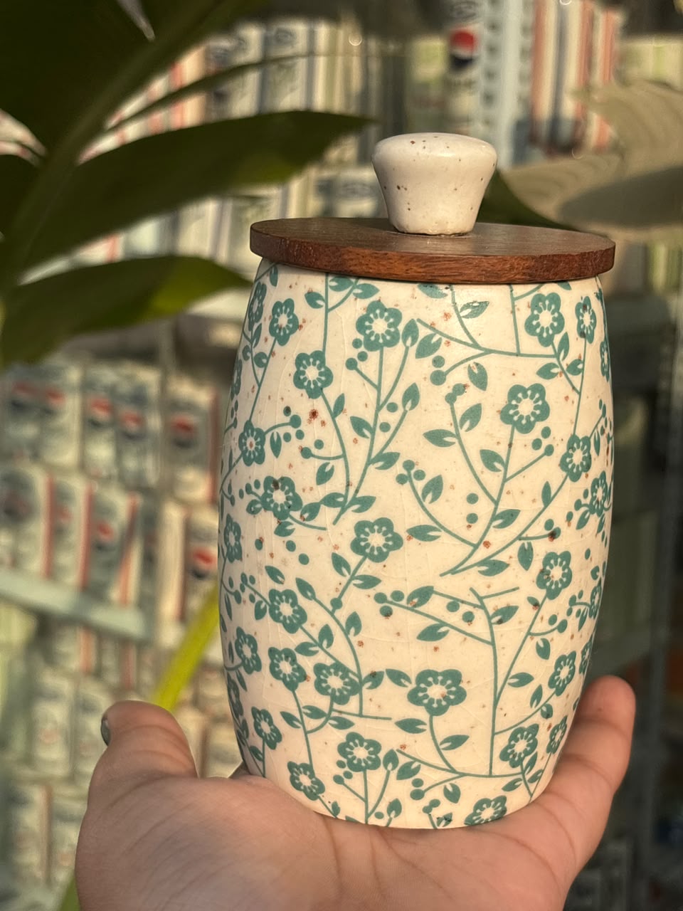 Sage Blossom Wooden Lid Airtight Jar