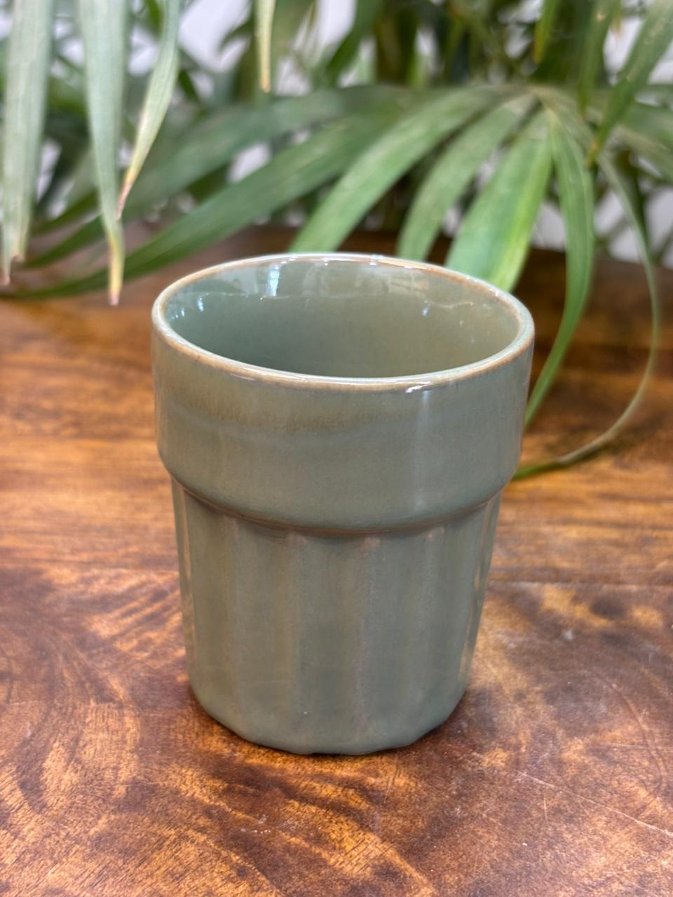 Sage Green Glaze Cutting Tea Cup/Kulhad (Set of 2)