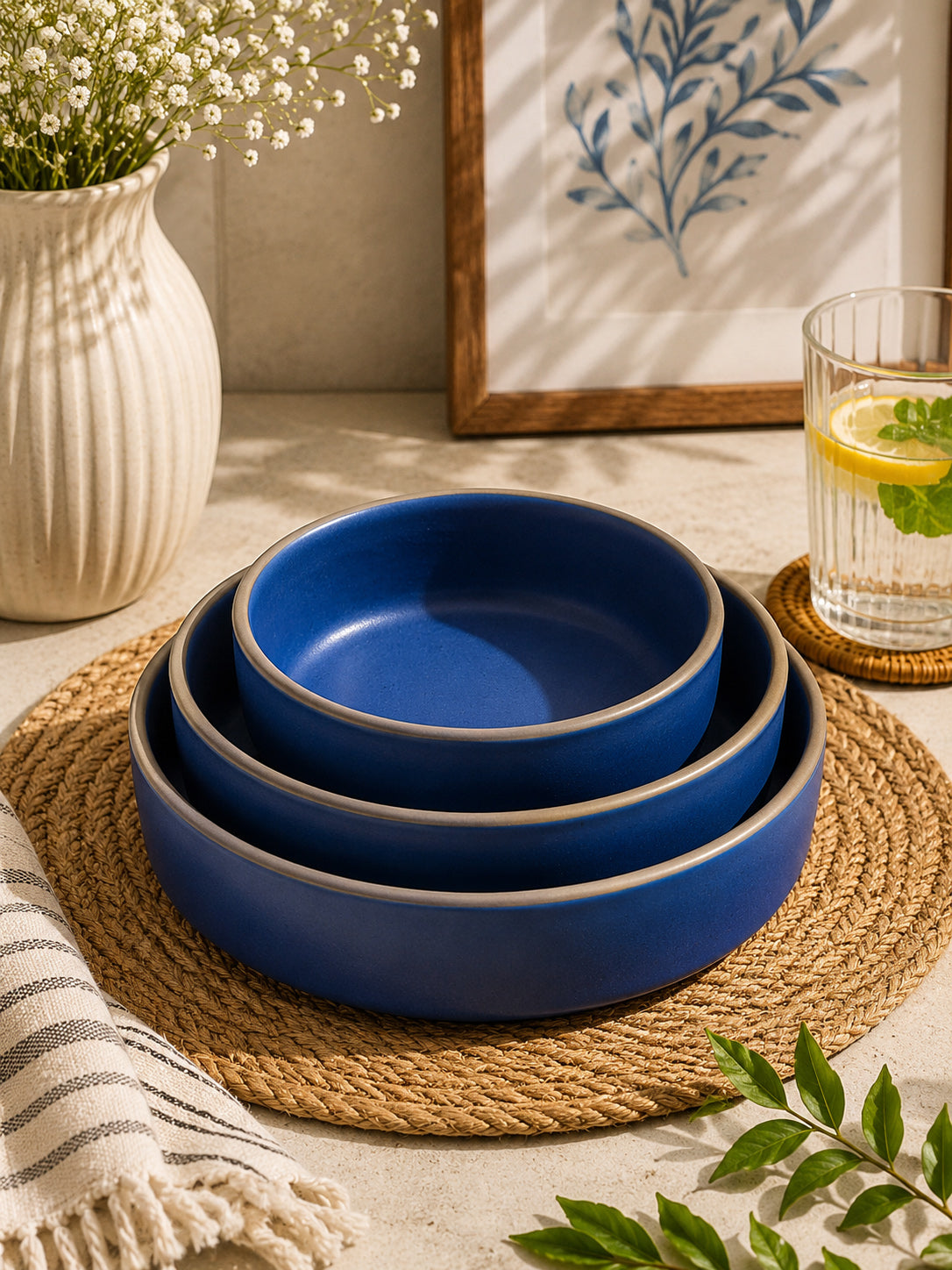 Santorini Blue Serving Bowl Set (Set of 3)