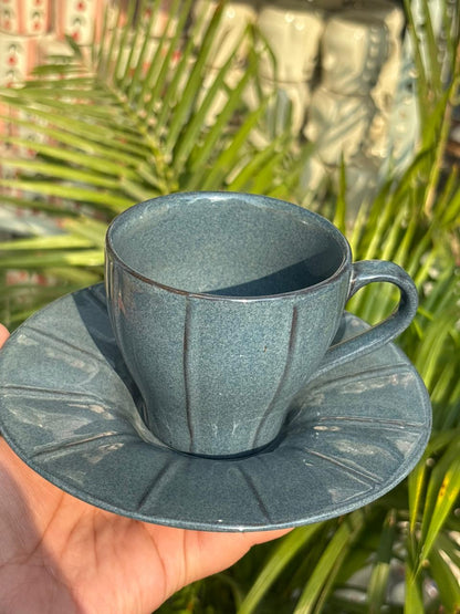 Slate Bloom Tea Cup & Saucer Set (Set of 2)