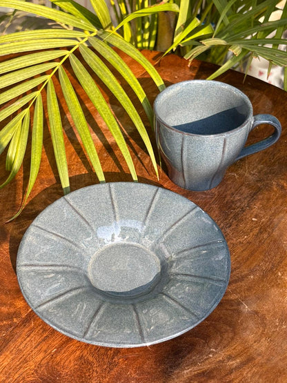 Slate Bloom Tea Cup & Saucer Set (Set of 2)