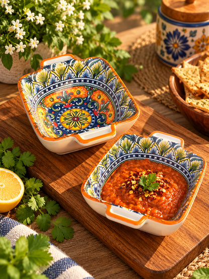 Sunset Orange Mandala Dip Bowls Set (Set of 2)