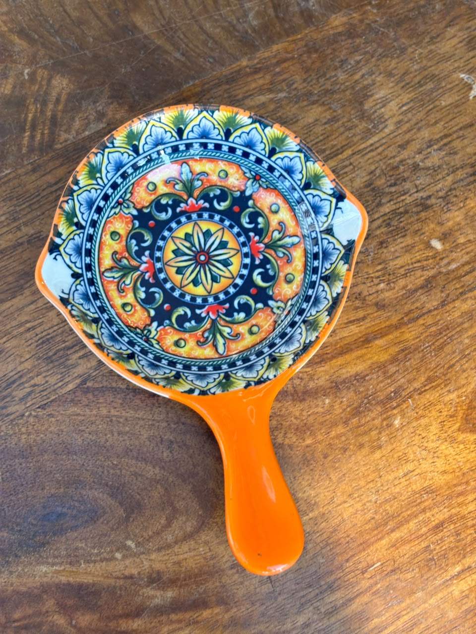 Sunset Orange Mandala Dip Bowls with Handle (Set of 2)