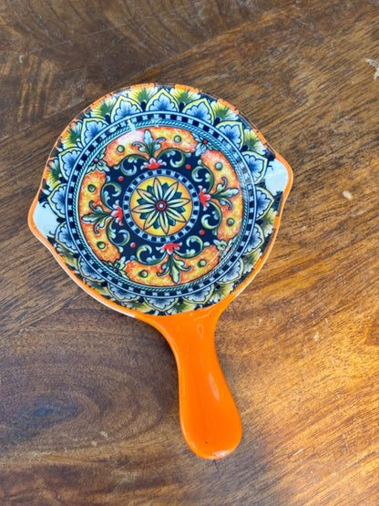 Sunset Orange Mandala Dip Bowls with Handle (Set of 2)