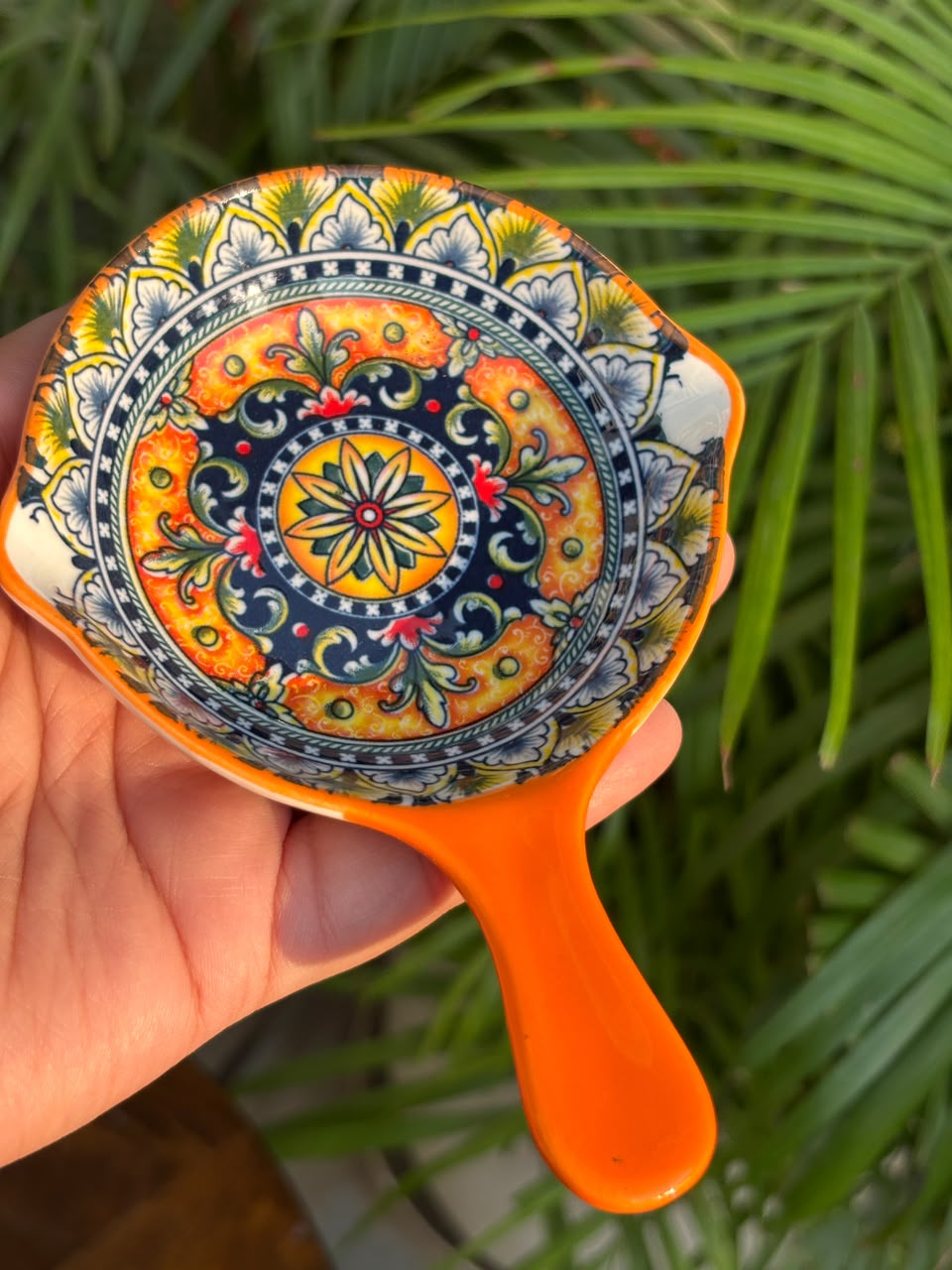 Sunset Orange Mandala Dip Bowls with Handle (Set of 2)