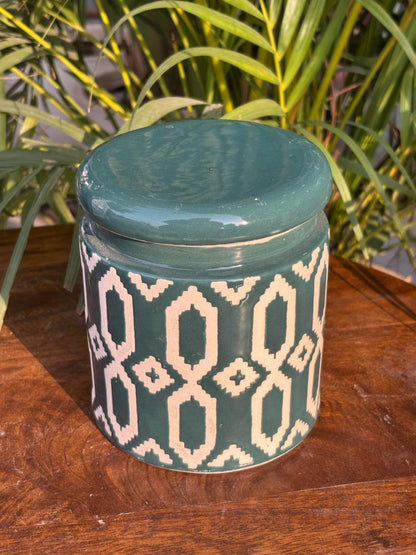 Teal Mint Ikat Storage Jar