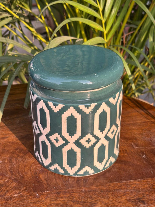 Teal Mint Ikat Storage Jar