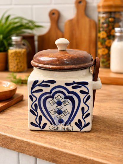Vintage Blue Folk Spice Jar