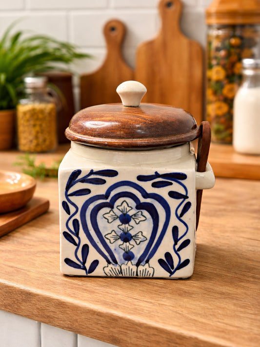 Vintage Blue Folk Spice Jar