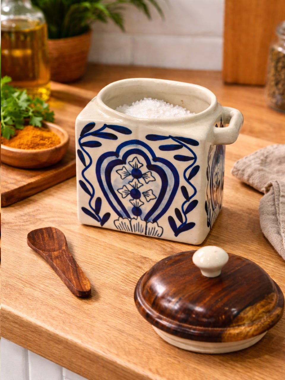 Vintage Blue Folk Spice Jar