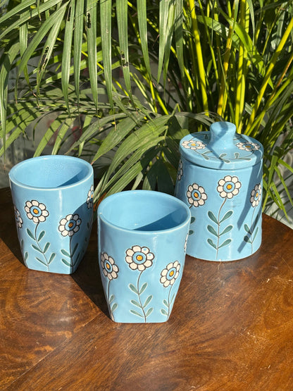 Bloom Blue Glasses & Jar Combo Set (Set of 3)
