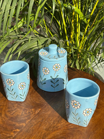 Bloom Blue Glasses & Jar Combo Set (Set of 3)
