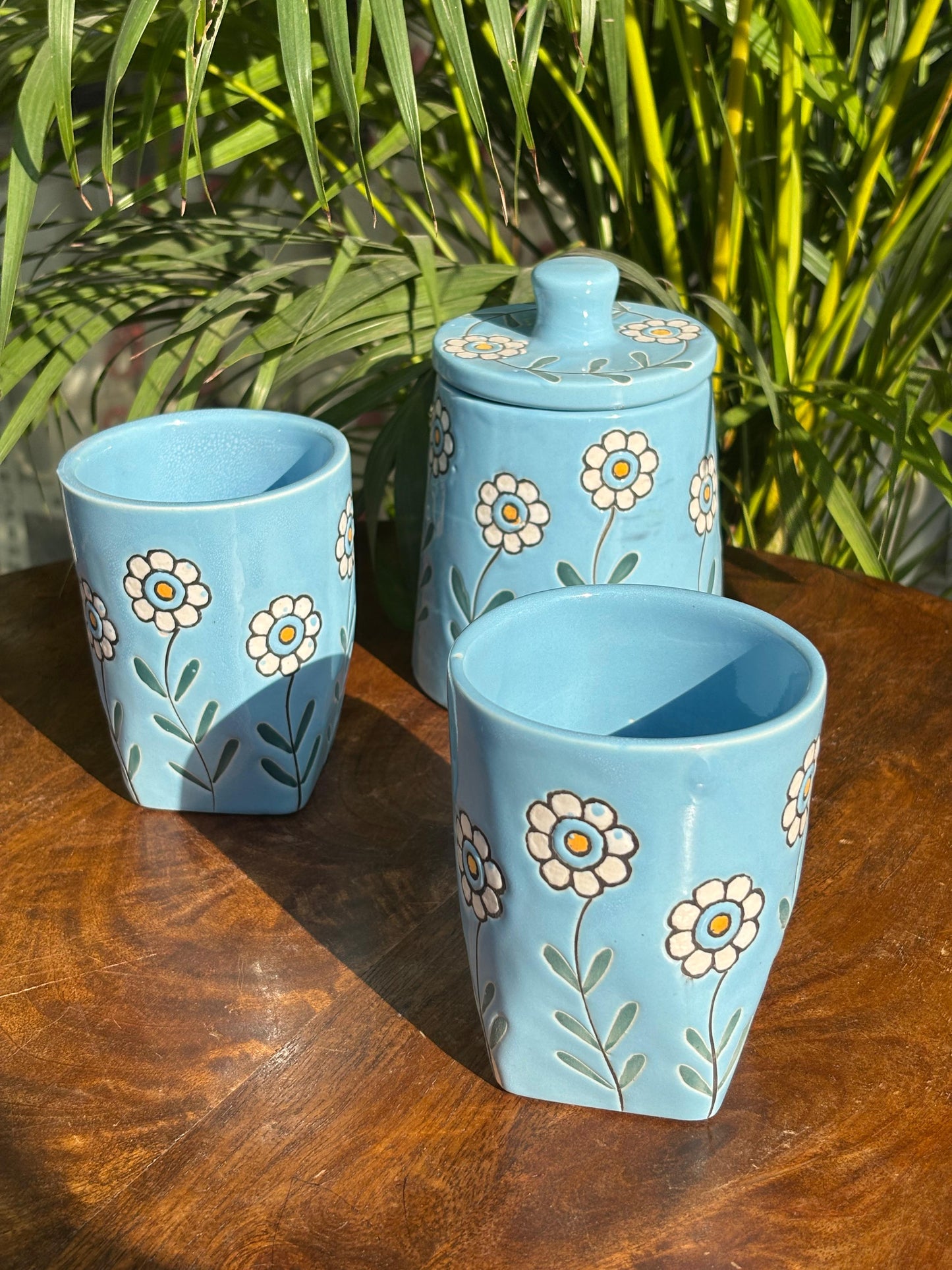 Bloom Blue Glasses & Jar Combo Set (Set of 3)