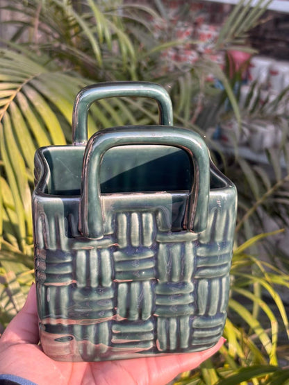 Green Woven Grace Basket Cutlery Holder/Vase
