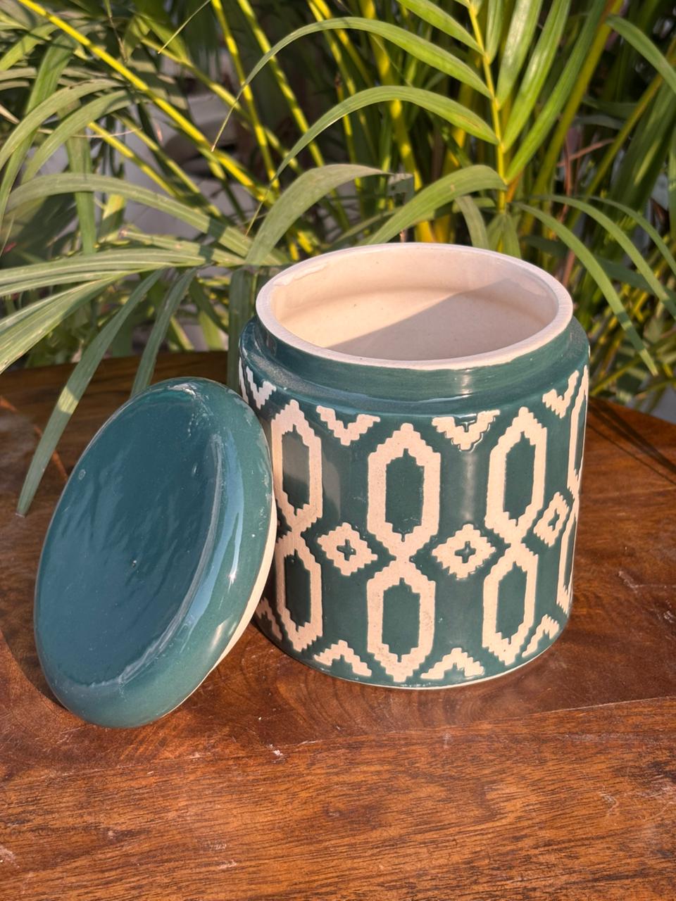 Teal Mint Ikat Storage Jar