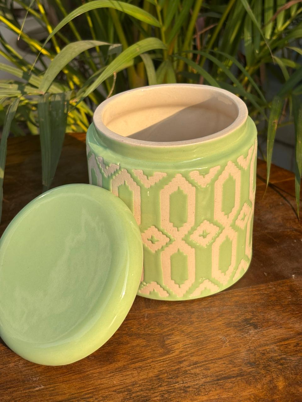 Mint Ikat Storage Jar