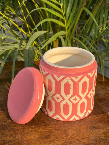 Pink Ikat Storage Jar