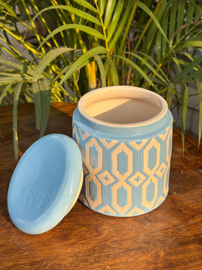 Blue Ikat Storage Jar