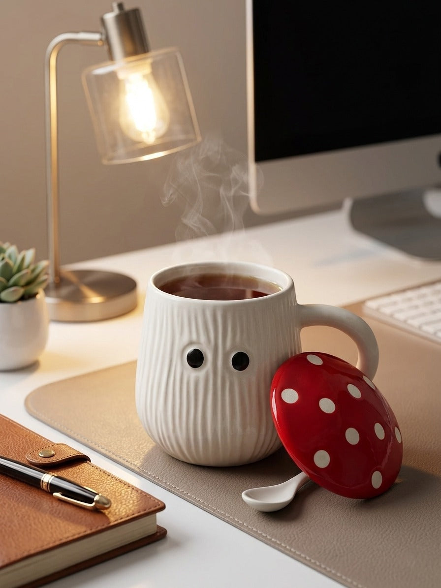 Red Mushroom Magic Coffee Mug with Lid
