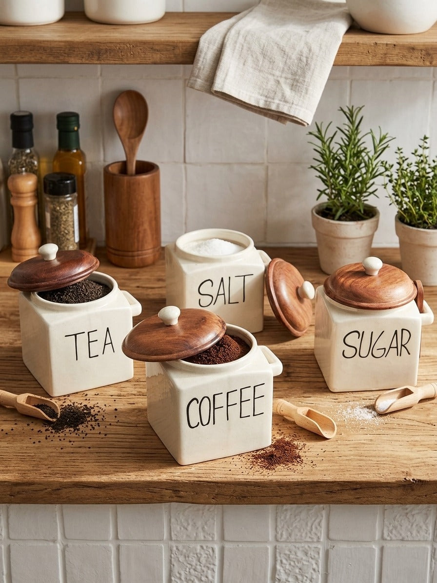 Tea, Coffee, Sugar & Salt Airtight Jar Combo Set (Set of 4)